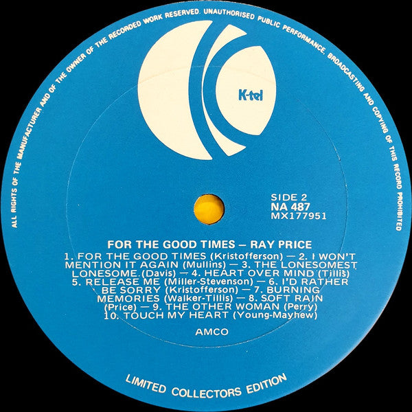 Ray Price : K-Tel Presents Ray Price 20 Great Songs (LP, Comp)