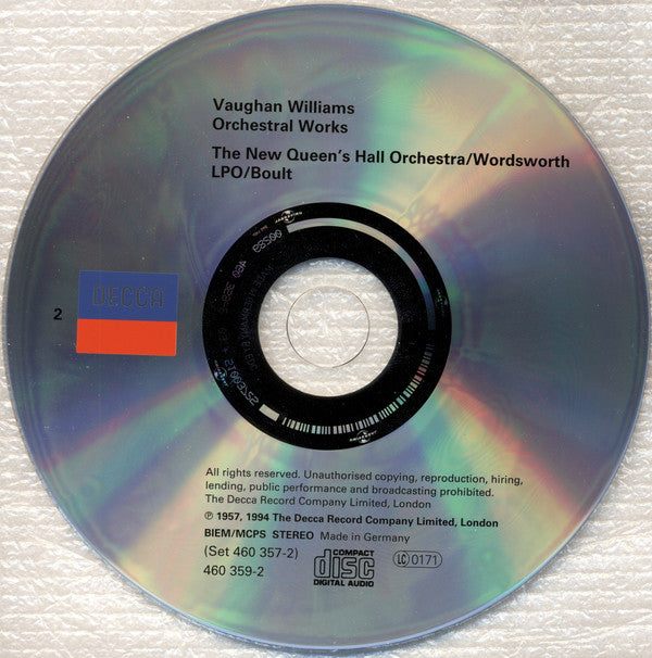 Ralph Vaughan Williams - Sir Neville Marriner, Sir Adrian Boult, Barry Wordsworth : Orchestral Works. Fantasia On Greensleeves / The Lark Ascending / Tallis Fantasia (2xCD, Comp, RE)