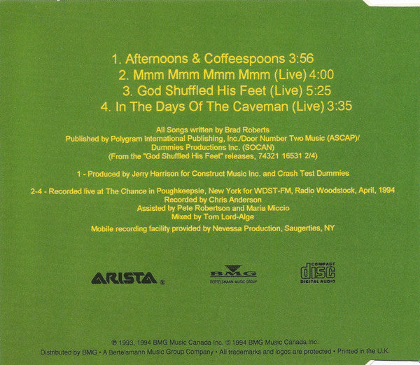 Crash Test Dummies : Afternoons & Coffeespoons (CD, Single)