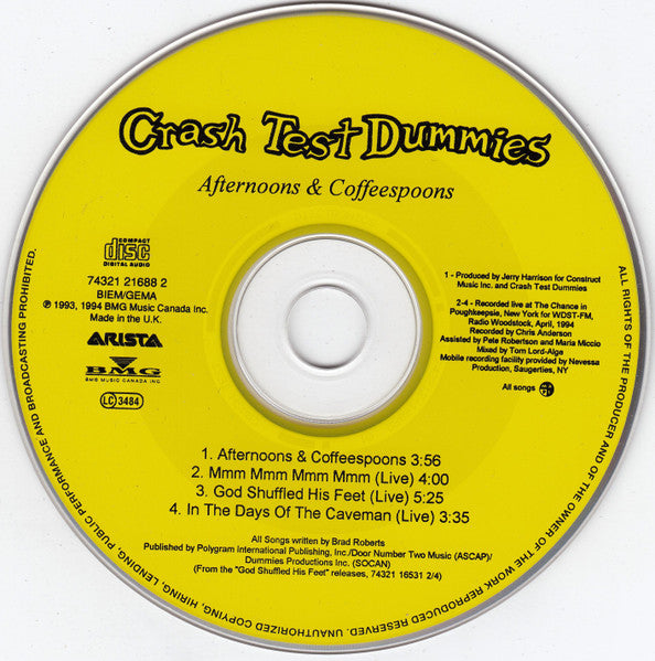 Crash Test Dummies : Afternoons & Coffeespoons (CD, Single)