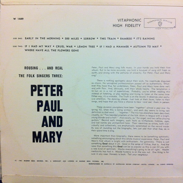 Peter, Paul & Mary : Peter, Paul And Mary (LP, Album, Mono)