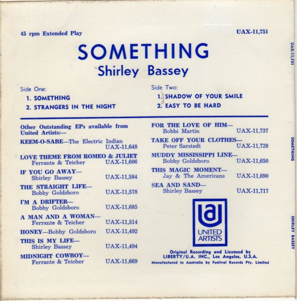 Shirley Bassey : Something (7", EP)