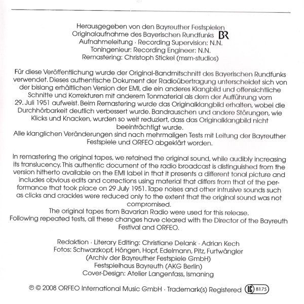 Ludwig van Beethoven / Orchester der Bayreuther Festspiele, Chor der Bayreuther Festspiele, Wilhelm Furtwängler, Elisabeth Schwarzkopf, Elisabeth Höngen, Hans Hopf, Otto Edelmann : Symphonie No. 9 (CD, Album, Mono, RE, RM)