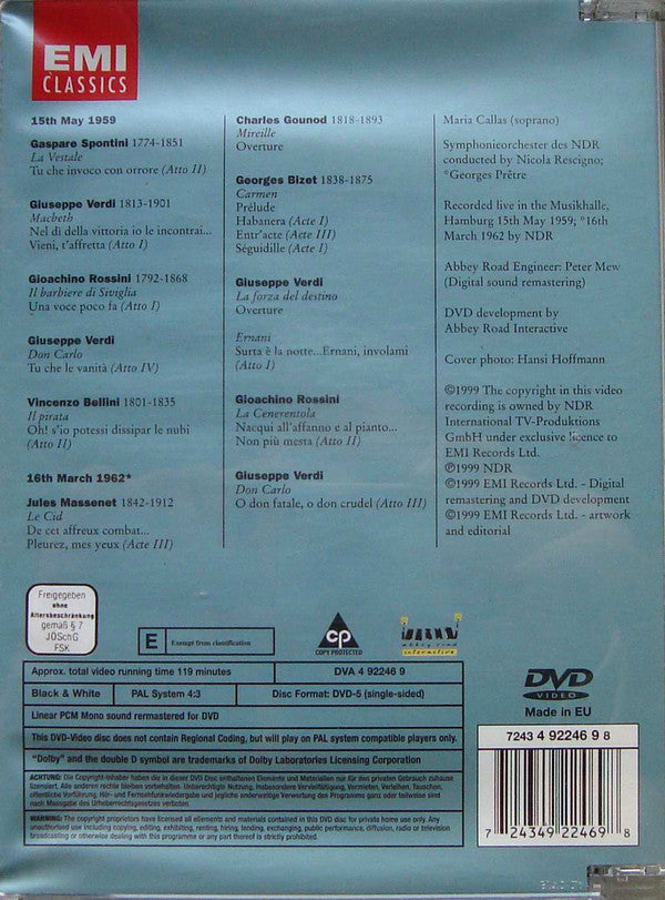 Maria Callas : Maria Callas In Concert / Hamburg, 1959 And 1962 (DVD-V, Enh, PAL)