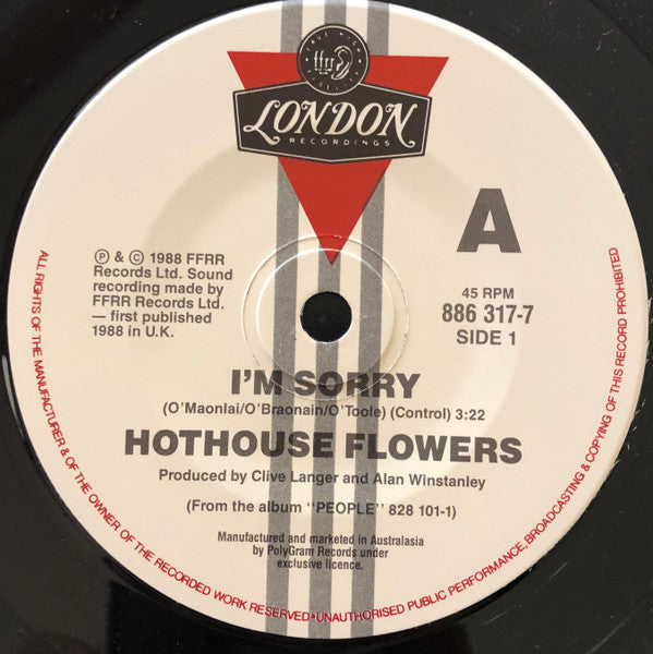 Hothouse Flowers : I'm Sorry (7", Single)