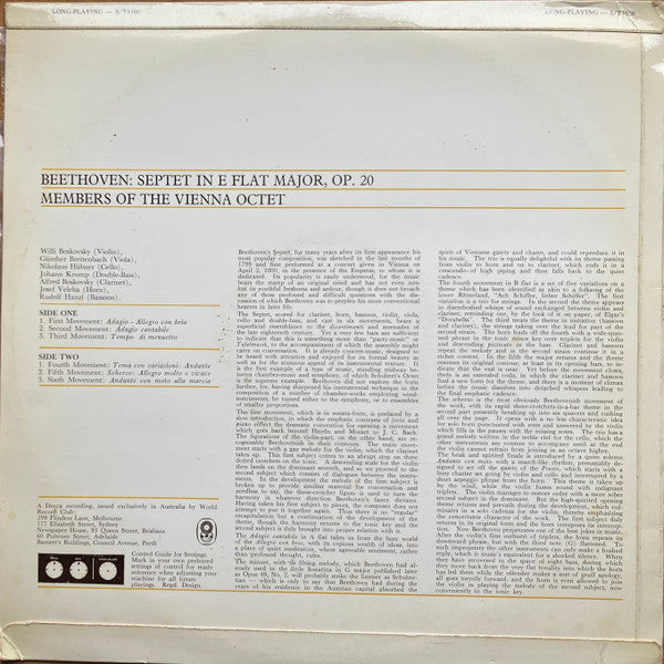 Beethoven*, Members Of The Vienna Octet* : Septet Op.20 (LP, Album, Club)