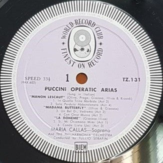 Giacomo Puccini / Maria Callas : Maria Callas Sings Puccini (LP, Album, Mono, Club)