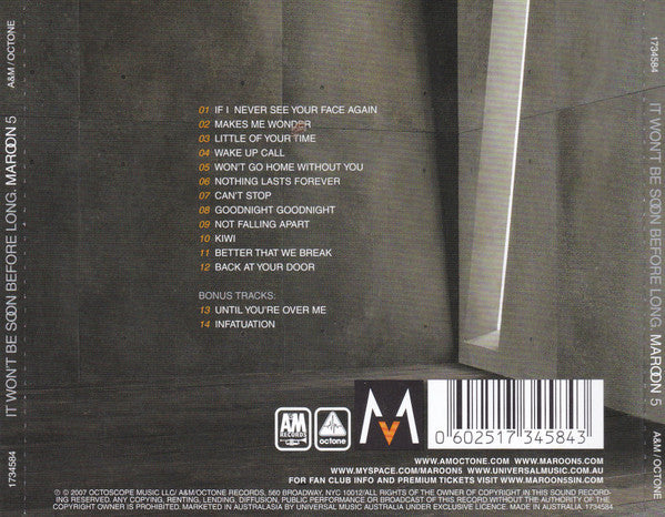 Maroon 5 : It Won't Be Soon Before Long (CD, Album)