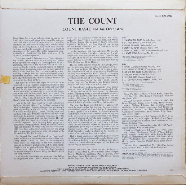 Count Basie Orchestra : The Count (LP, Album, Mono)