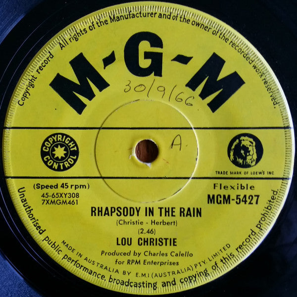 Lou Christie : Rhapsody In The Rain / Trapeze (7")