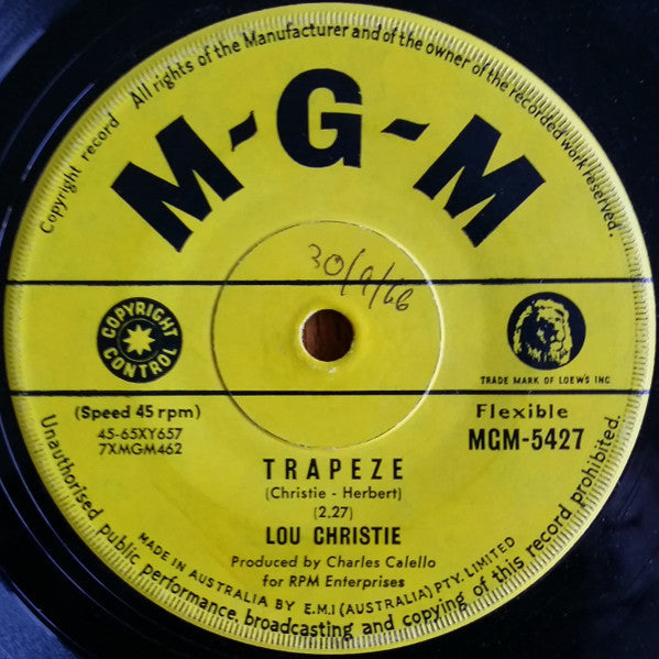 Lou Christie : Rhapsody In The Rain / Trapeze (7")
