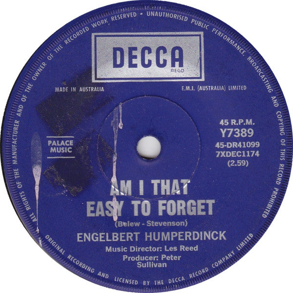 Engelbert Humperdinck : Am I That Easy To Forget (7", Single)