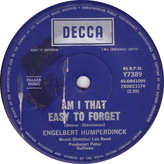 Engelbert Humperdinck : Am I That Easy To Forget (7", Single)