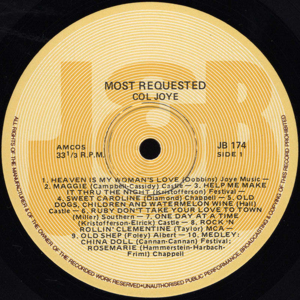 Col Joye : Col Joye's 20 Most Requested Songs (LP, Comp, Gat)