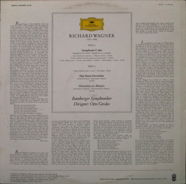 Richard Wagner - Bamberger Symphoniker · Otto Gerdes : Symphonie C-dur (In C Major) / Ouvertüren: Faust · Rienzi (LP, Album, Club)