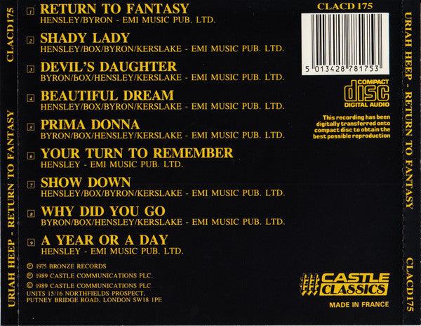 Uriah Heep : Return To Fantasy (CD, Album, RE)