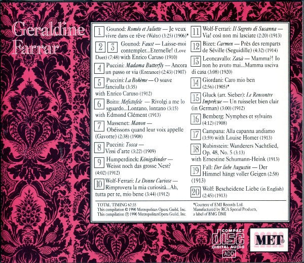 Geraldine Farrar : Geraldine Farrar (CD, Comp, Mono, RM)