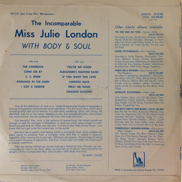 Julie London : With Body & Soul (LP, Mono)