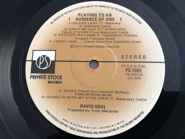 David Soul : Playing To An Audience Of One (LP, Album, Gat)