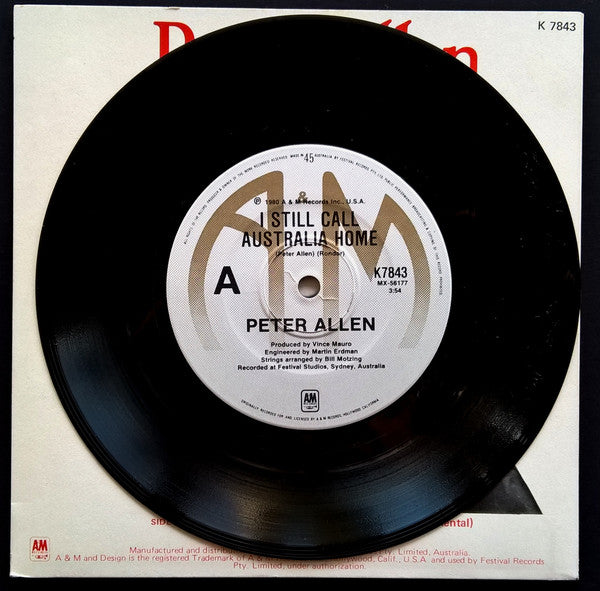 Peter Allen : I Still Call Australia Home (7", Single, Ltd)
