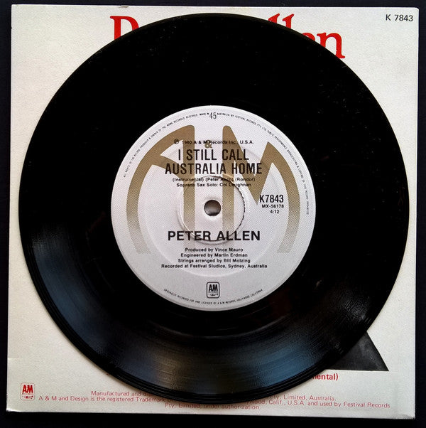 Peter Allen : I Still Call Australia Home (7", Single, Ltd)