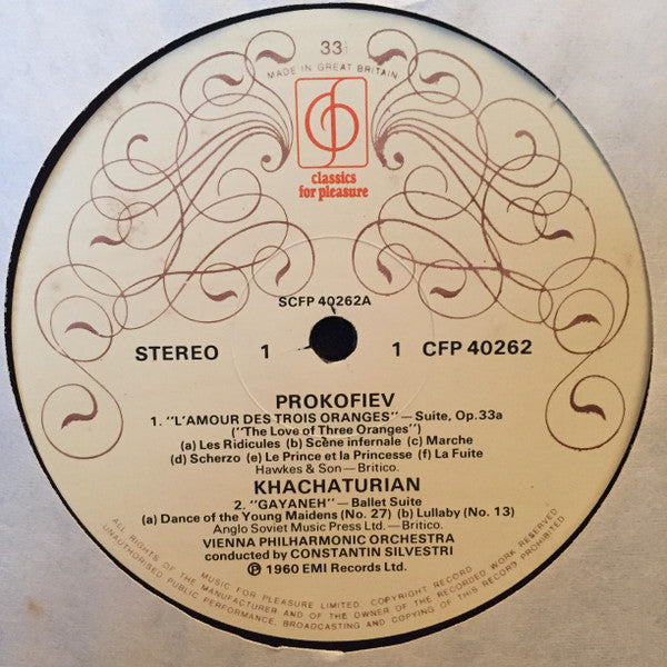 Prokofiev* / Khachaturian* / Enescu* / Liszt*, Vienna Philharmonic Orchestra*, Constantin Silvestri : Love Of Three Oranges Suite / Gayaneh Ballet Suite / Rumanian Rhapsody No1 / Hungarian Rhapsody No4 (LP, Comp)