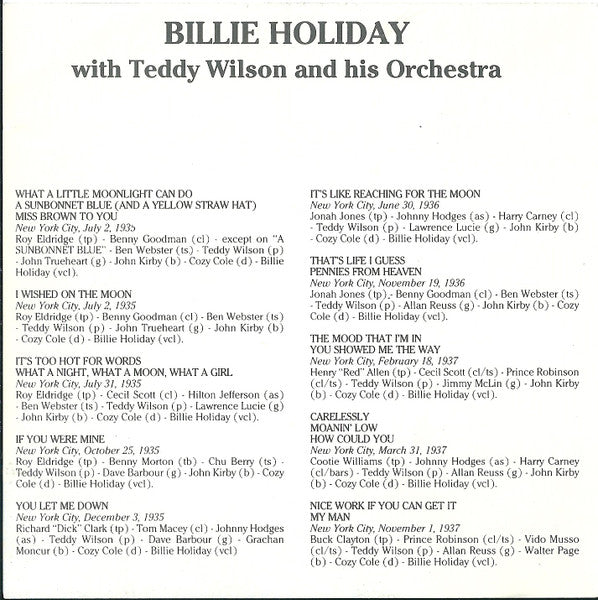 Billie Holiday With Teddy Wilson And His Orchestra : 1935-1937 -  My Man  (CD, Comp)