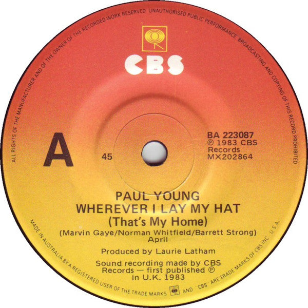 Paul Young : Wherever I Lay My Hat (7", Single)