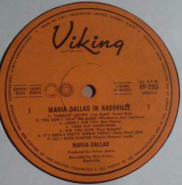 Maria Dallas : Maria Dallas In Nashville (LP, Album, Mono)