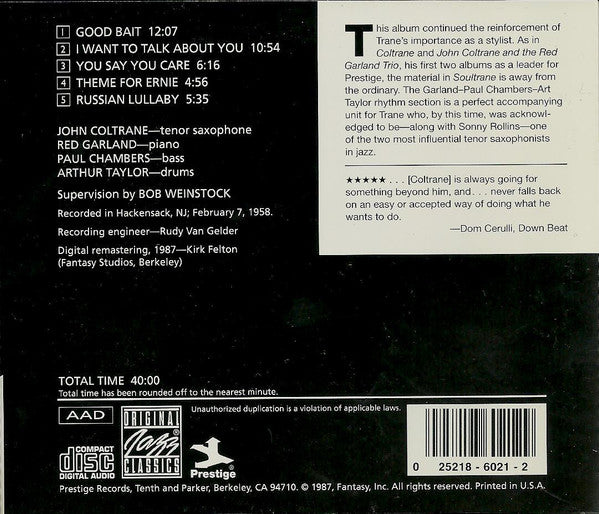 John Coltrane : Soultrane (CD, Album, RE, RM)