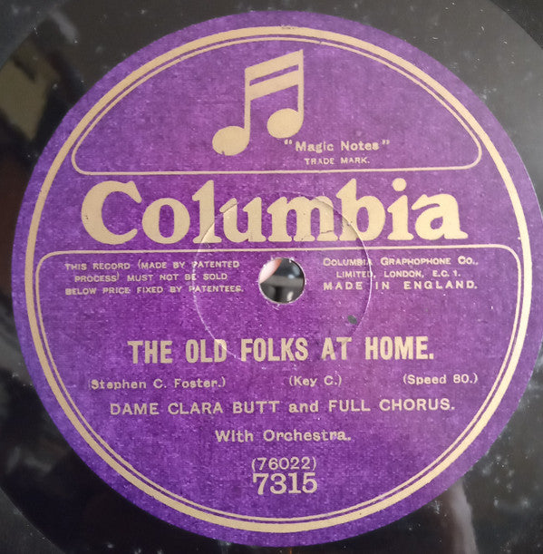 Clara Butt : The Old Folks At Home / In The Chimney Corner (Shellac, 12", 80 RPM)