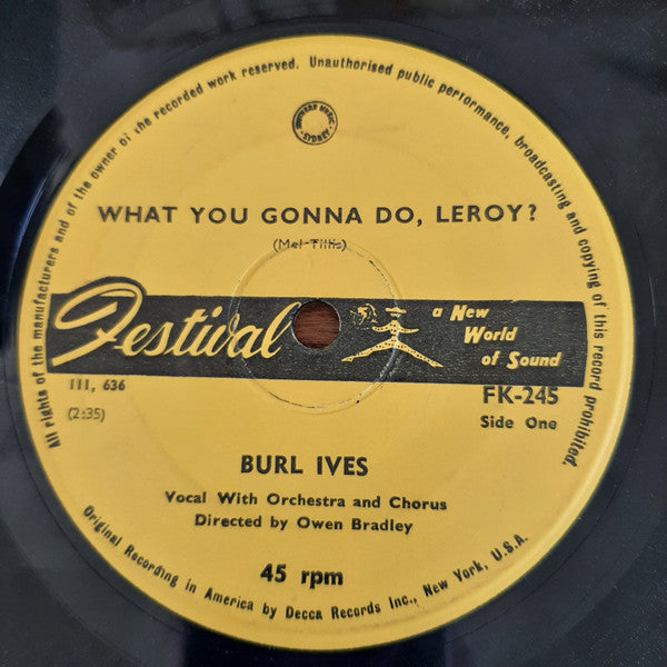 Burl Ives : Call Me Mr. In-Between (7", Single)