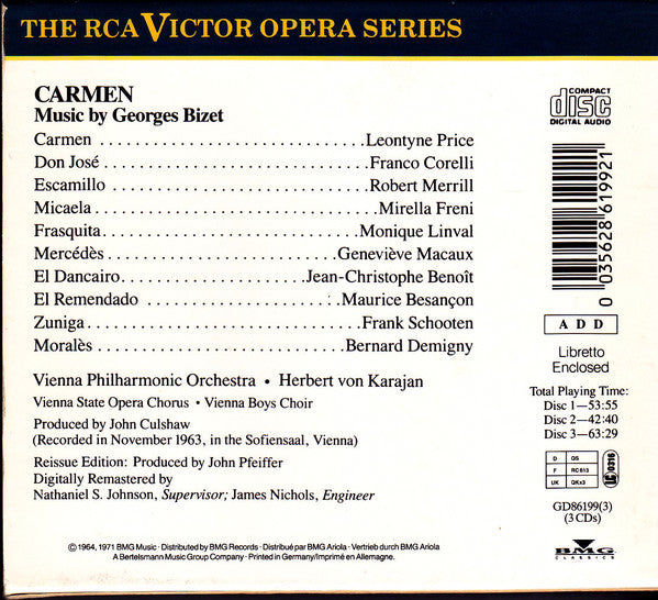 Bizet* - Leontyne Price, Franco Corelli, Mirella Freni, Vienna Philharmonic Orchestra*, Herbert von Karajan : Carmen (3xCD, Album, RE, RM)
