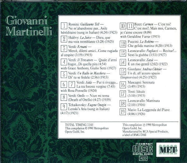 Giovanni Martinelli : Giovanni Martinelli (CD, Comp, Mono)