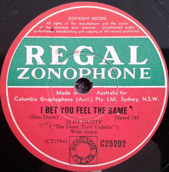 Slim Dusty : Answer To The Silvery Moonlight Trial / I Bet You Feel The Same (Shellac, 10")