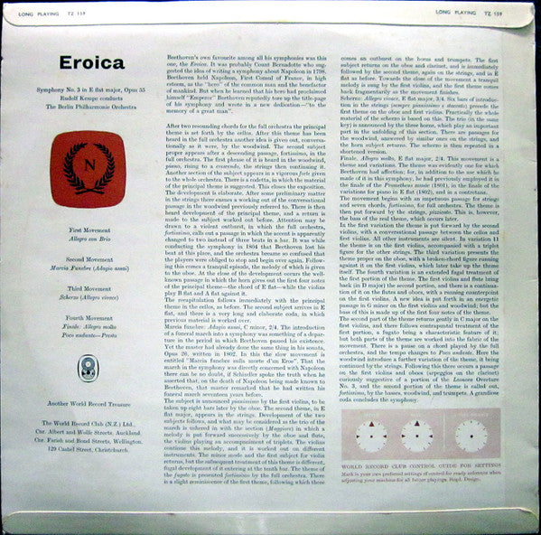 Beethoven* / The Berlin Philharmonic Orchestra* Conducted By Rudolf Kempe : Eroica - Symphony No. 3 In E Flat Major, Op. 55 (LP, Album, Mono, Club)