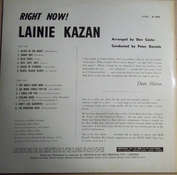 Lainie Kazan : Right Now! (LP, Album)