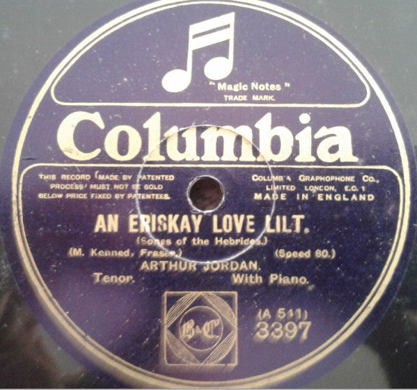 Arthur Jordan : Kishmul's Galley / An Eriskay Love Lilt (Shellac, 10", 80 RPM)