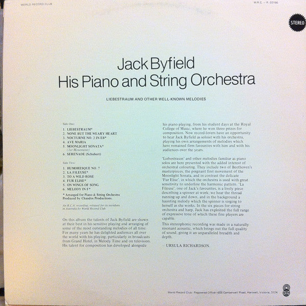 Jack Byfield And His Orchestra : Jack Byfield: His Piano And String Orchestra (LP, Album, Club)