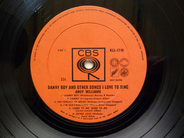 Andy Williams : "Danny Boy" And Other Songs I Love To Sing (LP, Album, Mono)
