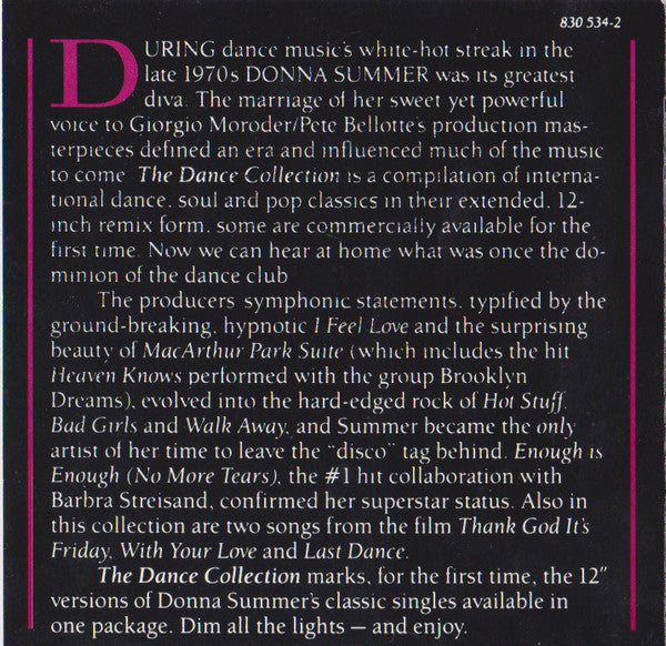 Donna Summer : The Dance Collection (A Compilation Of Twelve Inch Singles) (CD, Comp)