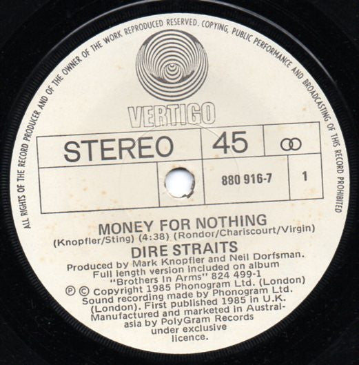 Dire Straits : Money For Nothing (7", Single, Gen)