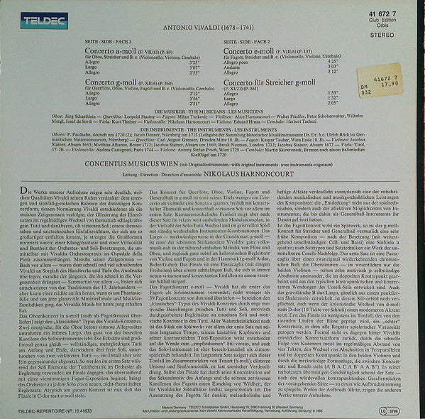 Antonio Vivaldi - Concentus Musicus Wien, Nikolaus Harnoncourt : Concerti (LP, Club)