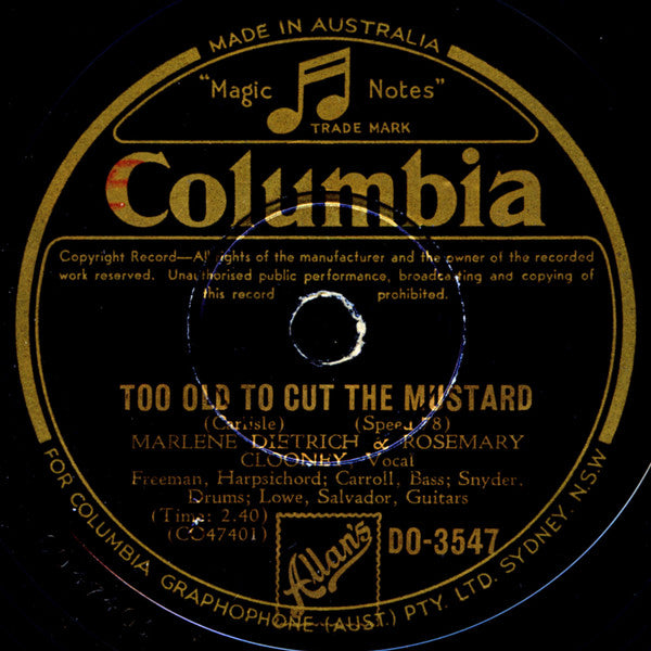 Marlene Dietrich And Rosemary Clooney : Too Old To Cut The Mustard / Good For Nothin' (Shellac, 10")