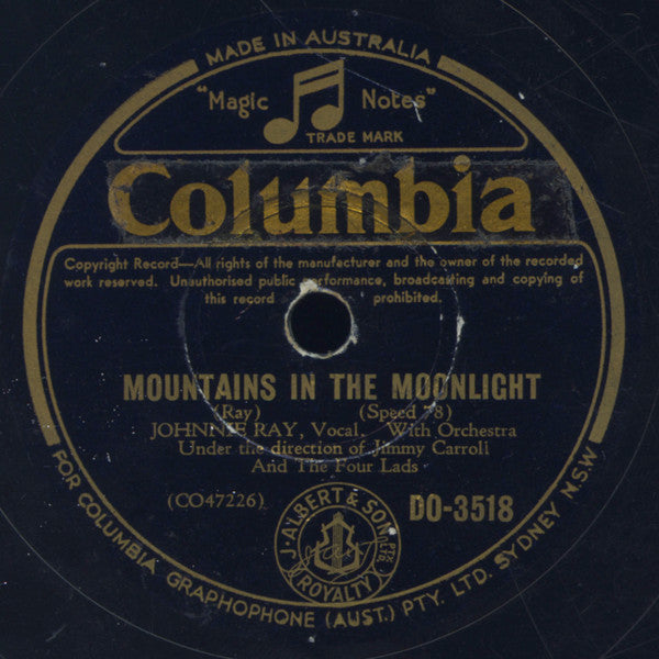 Johnnie Ray With The Buddy Cole Quartet And The Four Lads : Walkin' My Baby Back Home / Mountains In The Moonlight (Shellac, 10", Single)