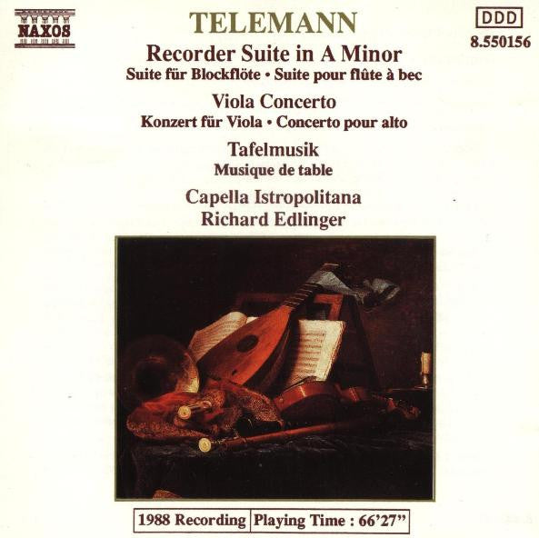Telemann* - Capella Istropolitana, Richard Edlinger : Recorder Suite In A Minor - Viola Concerto - Tafelmusik (CD, Album, RE)