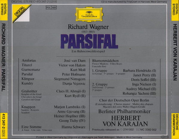 Richard Wagner, Peter Hofmann · Dunja Vejzović · Kurt Moll · José van Dam · Siegmund Nimsgern · Victor von Halem · Chor Der Deutschen Oper Berlin · Berliner Philharmoniker · Herbert von Karajan : Parsifal (4xCD, Album, RE + Box, Sli)