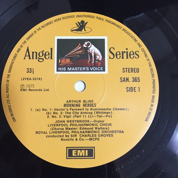 Arthur Bliss / Sir Charles Groves, John Westbrook, Royal Liverpool Philharmonic Orchestra, Royal Liverpool Philharmonic Choir : Morning Heroes (LP, Album, Gat)