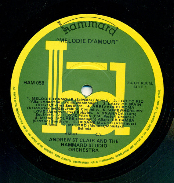 Andrew St. Clair And Orchestra And The Hammard Studio Orchestra : Melodie D'Amour (LP)