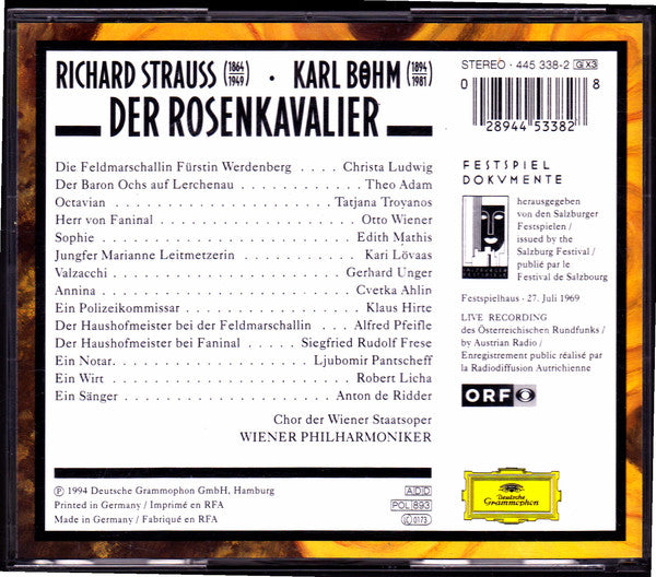 Richard Strauss - Christa Ludwig · Tatiana Troyanos · Edith Mathis · Theo Adam · Otto Wiener · Wiener Philharmoniker · Karl Böhm : Der Rosenkavalier  (3xCD, Album, RE, RM)